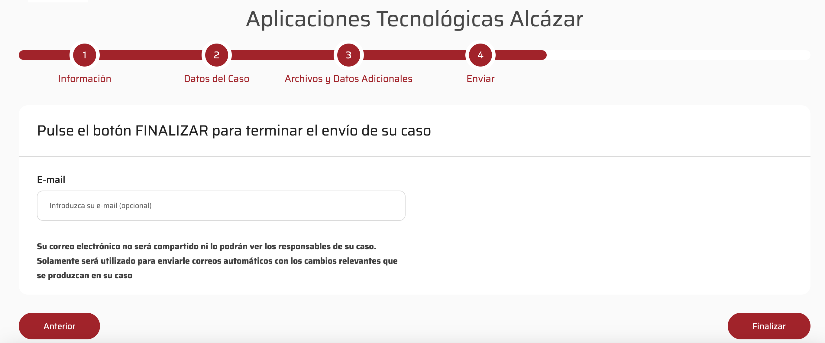 Si el informante reporta de forma an&oacute;nima se le pide un correo (opcional) para informarle de actualizaciones.